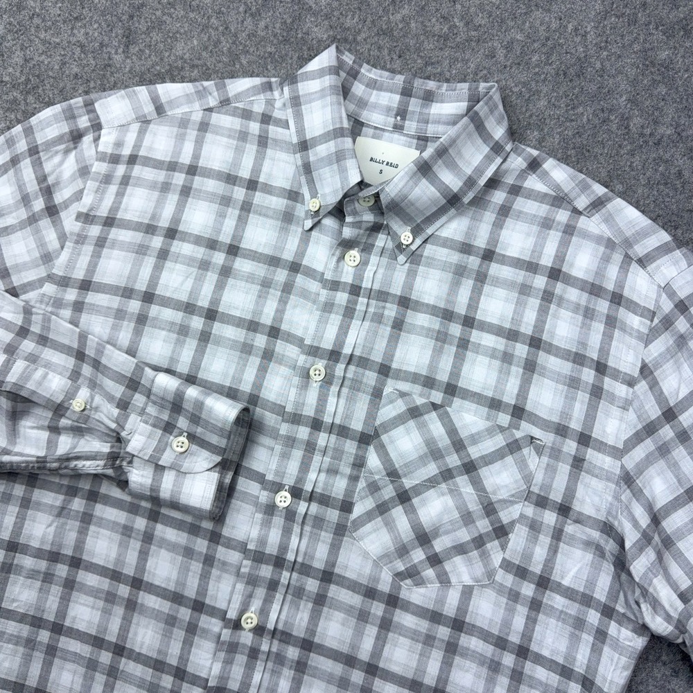 Billy Reid Shirt Mens Small White Gray Plaid Standard Button Down‎ Lightweight